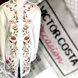 VICTOR COSTA embroidered floral duster